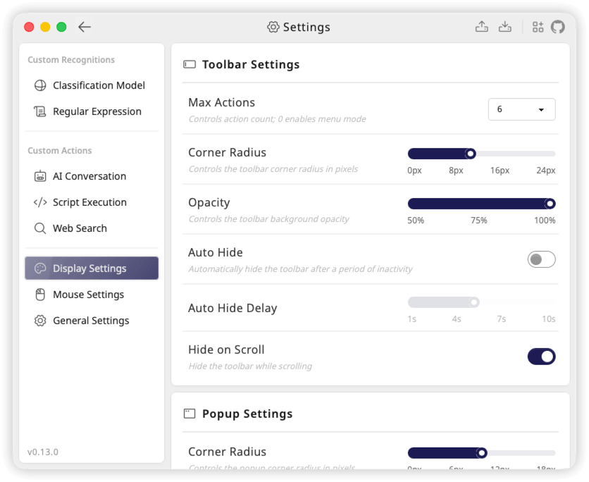 TextGO display settings