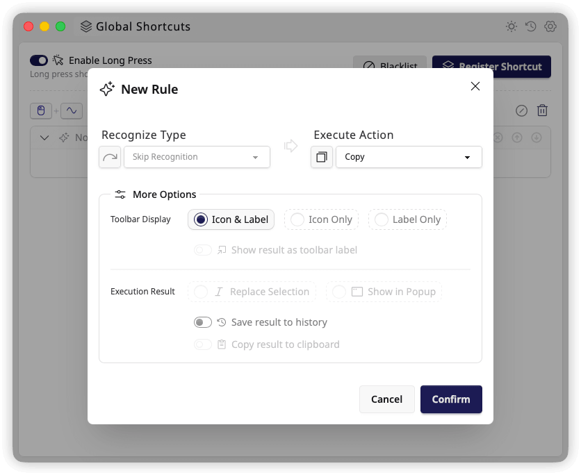 TextGO shortcut rule editor